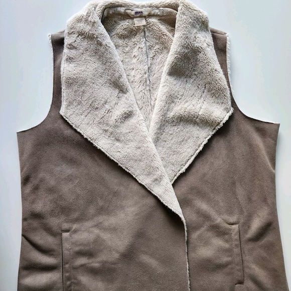 Vegan Suede Vest Womens Large Sherpa‎ Faux Sleeveless Jacket Wrap Boho Ethical - Picture 12 of 16